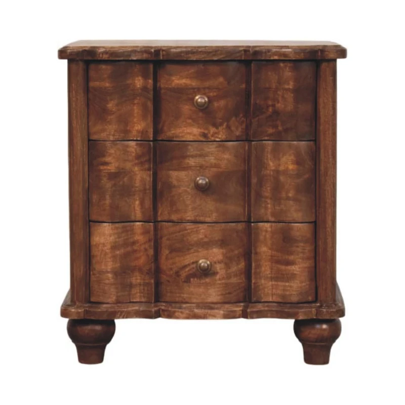 Solid Mango Wood Chest of Drawers with 3 Spacious Drawers and Turned Legs, Bedside Cabinet for Living Room, 40L x 85W x 83H cm, Brown