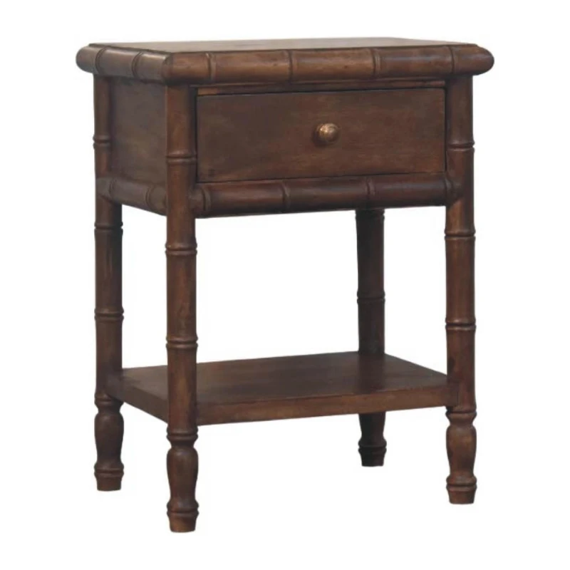 Solid Mango Wood Bedside Table with Drawer and Open Slot, Bedside Cabinet with Hand-Finished Construction, 36L x 45W x 60H cm, Brown