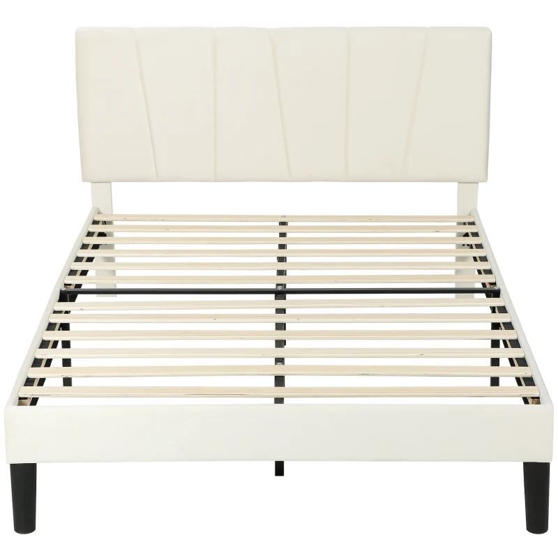 HOMCOM Cadre de lit double 140 x 190 cm lit 2 personnes tête de lit réglable sommier 150 x 198 x 101/106/111/116/121 cm crème