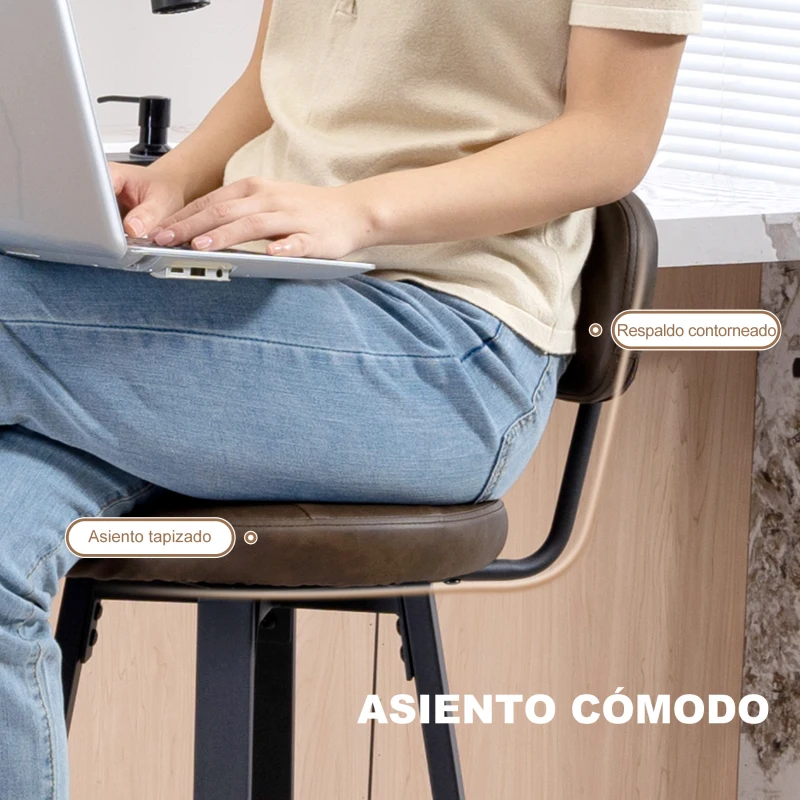 HOMCOM Juego de 2 Taburetes de Bar, Sillas de Bar Giratorio 360° Tapizado en Cuero Sintético con Respaldo y Reposapiés Negro