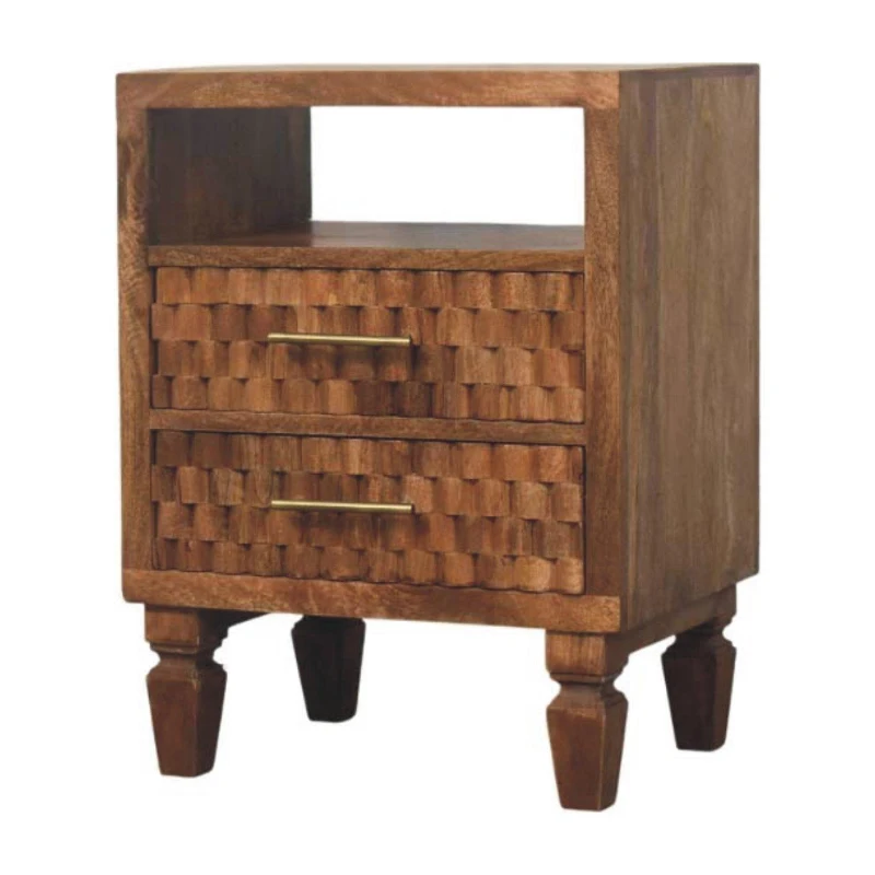 Solid Wood Bedside Cabinet with Eco‑conscious Build and Open Shelf, Bedside Table with 2 Smooth‑gliding Drawers, 35L x 45W x 60H cm, Brown