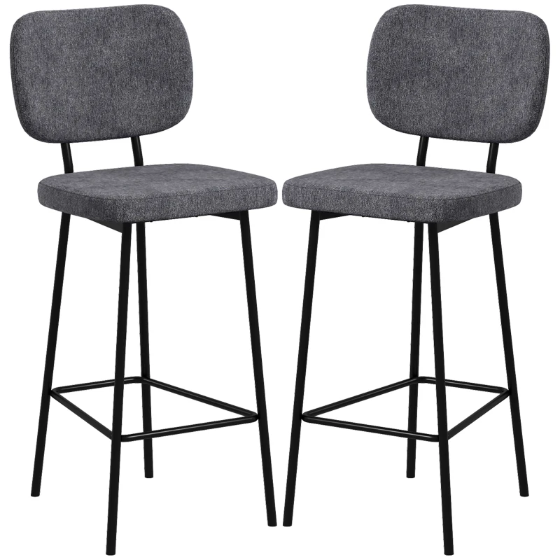 HOMCOM Conjunto de 2 Bancos de Bar Cadeiras Altas Cadeiras de Cozinha com Apoio para os Pés 41x46x90 cm Cinza