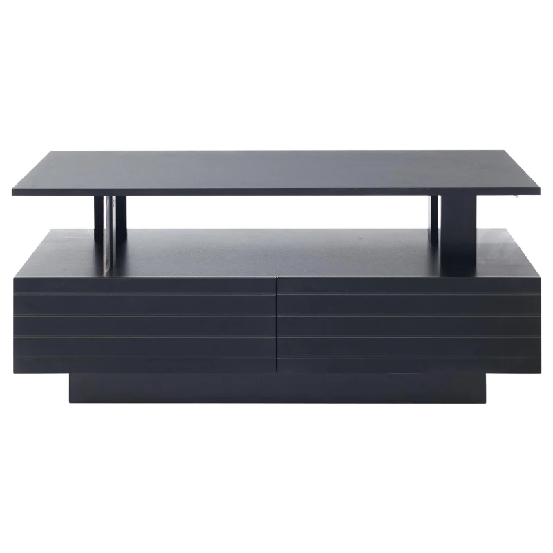 Modern Coffee Table with App-Controlled LED, 2-Drawer and Open Storage, Centre Table with USB-Powered, 100L x 50W x 42.5H cm, Black