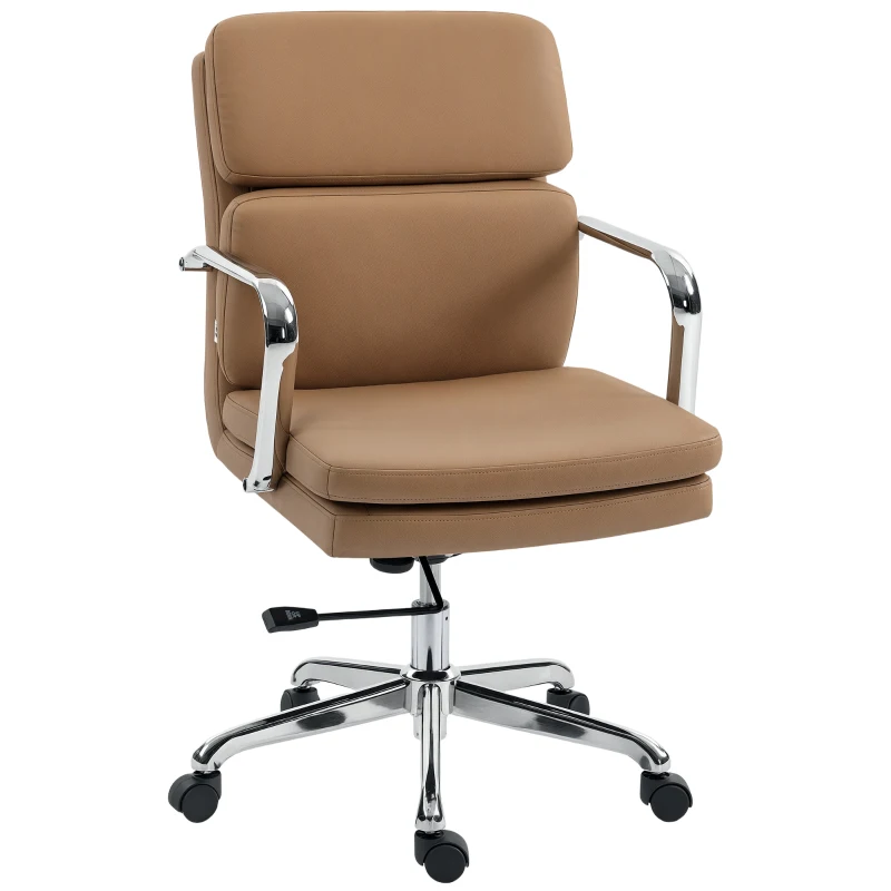 HOMCOM Cadeira de Escritório Cadeira Ergonômica Altura Ajustável Encosto Alto Giratória a 360° 61x67,5x100cm Castanho