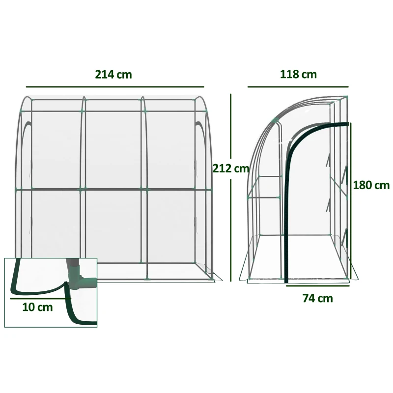 Outsunny Estufa de Jardim Encostada Estufa de Varanda Lona Reforçada em Pvc 2 Portas Enroláveis 214x118x212 cm Transparente