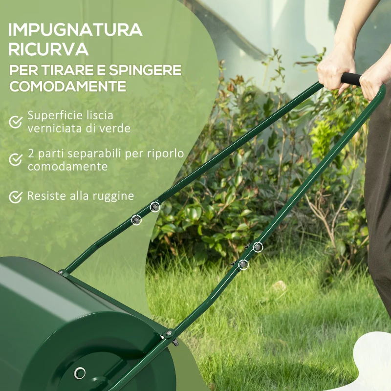Outsunny Rullo per Prato da 63L di Capacità con Lama Raschiante, in Metallo, 123x58x40 cm, Verde Scuro
