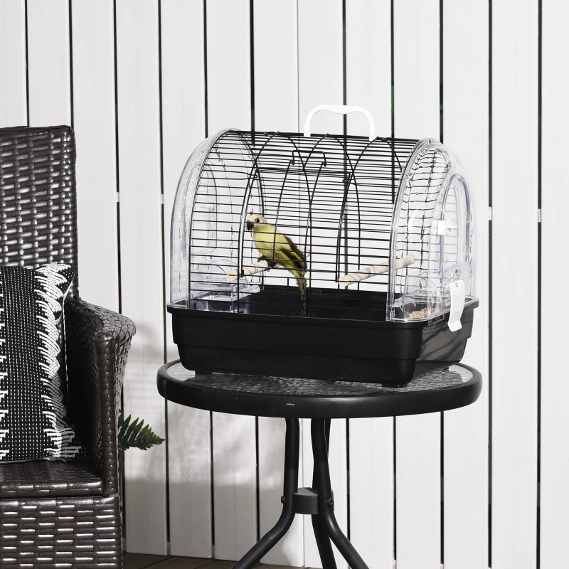 PawHut Cage à oiseaux en fil d'acier avec perchoirs plateau amovible et poignée 42 x 32 x 37 cm noir
