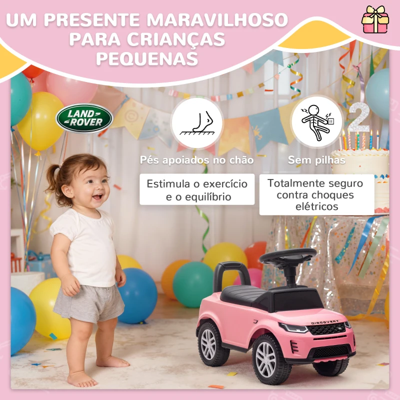 AIYAPLAY Carro Andador para Crianças  com Licença de Land Rover com Armazenamento Buzina Sons de Motor 65,5x28x42 cm Rosa