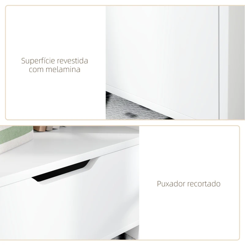 HOMCOM Mesa de Cabeceira de Madeira Moderna com Gaveta e Prateleiras de Armazenamento 45x35x73 cm Branco