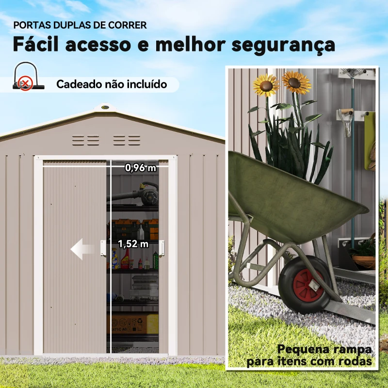 Outsunny Abrigo de Jardim 277x195x192 cm  Metálico para Armazenamento de Ferramentas Cinzento