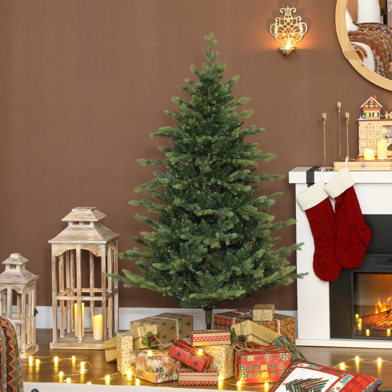 HOMCOM Sapin de Noël artificiel 150 cm, arbre de Noël réaliste avec 1202 pointes de branche articulée, support en métal, vert