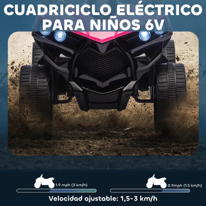 AIYAPLAY Quad Eléctrico para Niños 6 V Quad para Niños de 37 a 72 Meses Velocidad hasta 3 km/h Faros y Música 70x42x45 cm Rosa