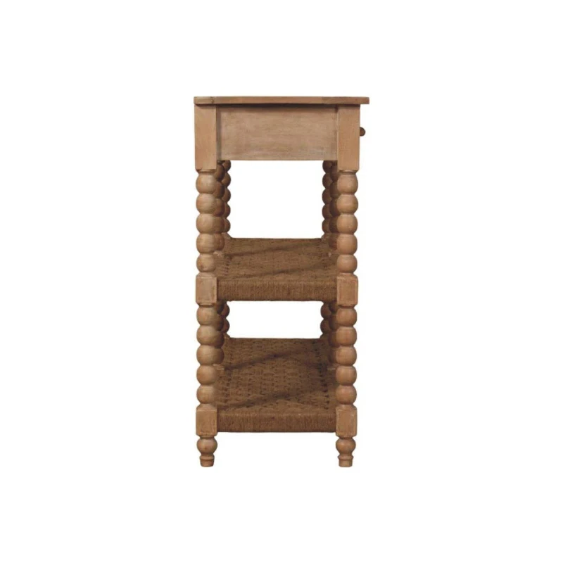 Solid Wood Savoy Bobbin Console Table with Shelves and 4 Shelves, Bedside Table with 2 Smooth-Gliding Drawers, 40L x 115W x 88H cm, Brown