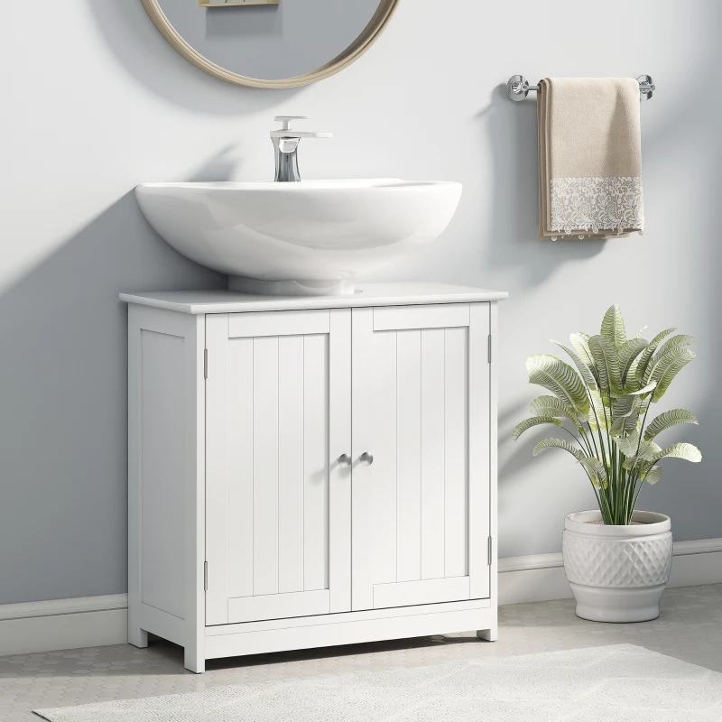 kleankin Meuble salle de bain sous lavabo - meuble sous-vasque - placard 2 portes avec étagère - dim. 60L x 30l x 60H cm - en bois blanc