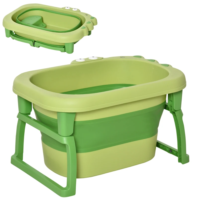 HOMCOM Bañera Plegable para Bebé Bañera Portátil para Niños con Patas Antideslizantes 75,3x55,4x43 cm Verde