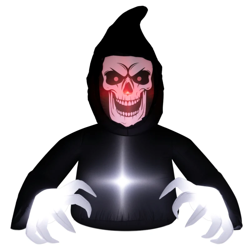 Outsunny Aufblasbare Halloween-Dekoration, Sensenmann, LED-Leuchten, Gebläse, Kabel