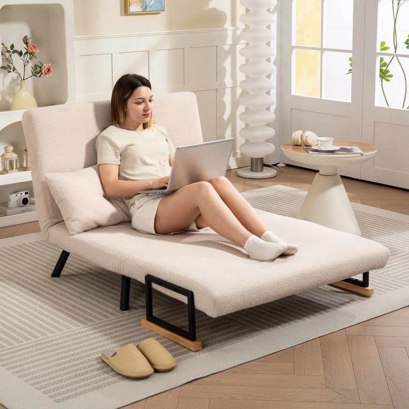 HOMCOM Divano letto 2 posti Divano in velluto, funzione letto, incl. 2 cuscini, effetto velluto, Naturale + Beige + Nero