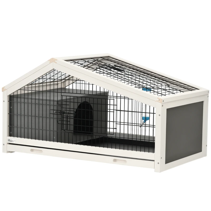 PawHut Gaiola para Coelho Abrigo Bandeja de Dejetos Porta e Teto Abríveis com Trava Bebedouro Aço Cinza Escuro