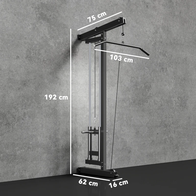 SPORTNOW Aparelho de Musculação Mural Estação de Puxada Polia Alta e Baixa 2 Polias em Aço 75x16x192 cm Preto