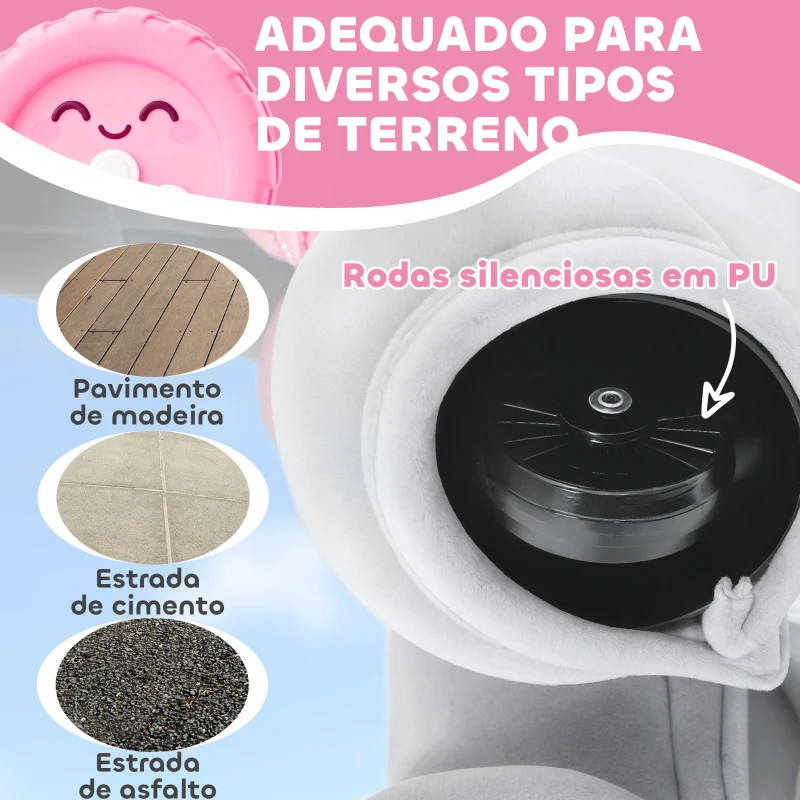 AIYAPLAY Elefante Elétrico com Música Bateria 6V com Toque Suave Rodas Silenciosas de PU e Pedal 74x34x51 cm Cinzento