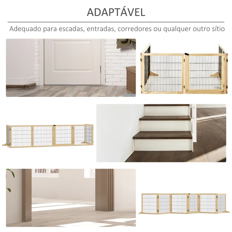 PawHut Barreira de Segurança para Cães de Madeira Dobrável para Cães Pequenos e Médios com 6 Painéis 432x36x70 cm Madeira