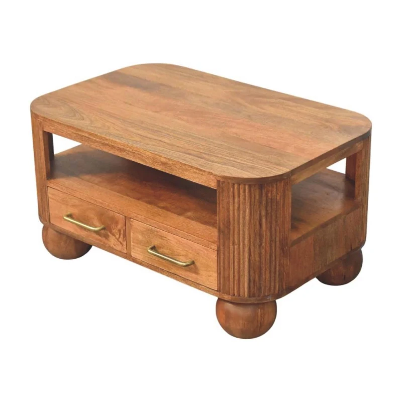 Solid Mango Wood Coffee Table with 2 Smooth-gliding Drawers, Tea Table with Shelf for Organised Storage, 55L x 85W x 46H cm, Brown
