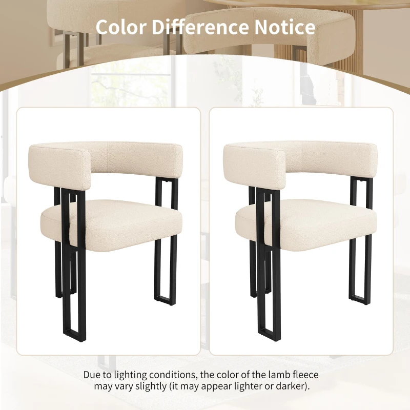 2-Piece Flannel Fabric Dining Chairs with Curved Backrest and Thick Plush Seat, Kitchen Chairs with Metal Legs, 51.5L x 54W x 72H cm, Beige