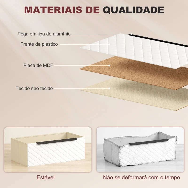 HOMCOM Cómoda com 3 Gavetas de Tecido Frentes com Padrão de Diamante Móvel de Arrumação 59,5x30x73,5 cm Madeira e Branco