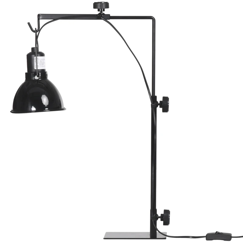 PawHut Suporte de Lâmpada Aquecedora para Répteis Altura e Largura Ajustáveis para Anfíbios Base em Aço 32x9x67 cm Preto