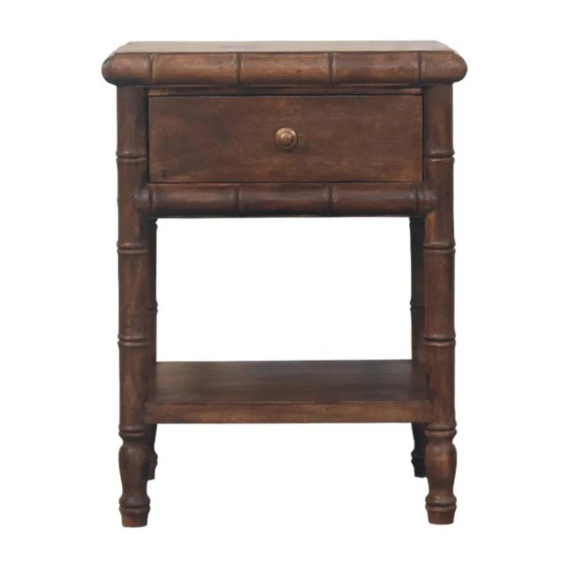 Solid Mango Wood Bedside Table with Drawer and Open Slot, Bedside Cabinet with Hand-Finished Construction, 36L x 45W x 60H cm, Brown