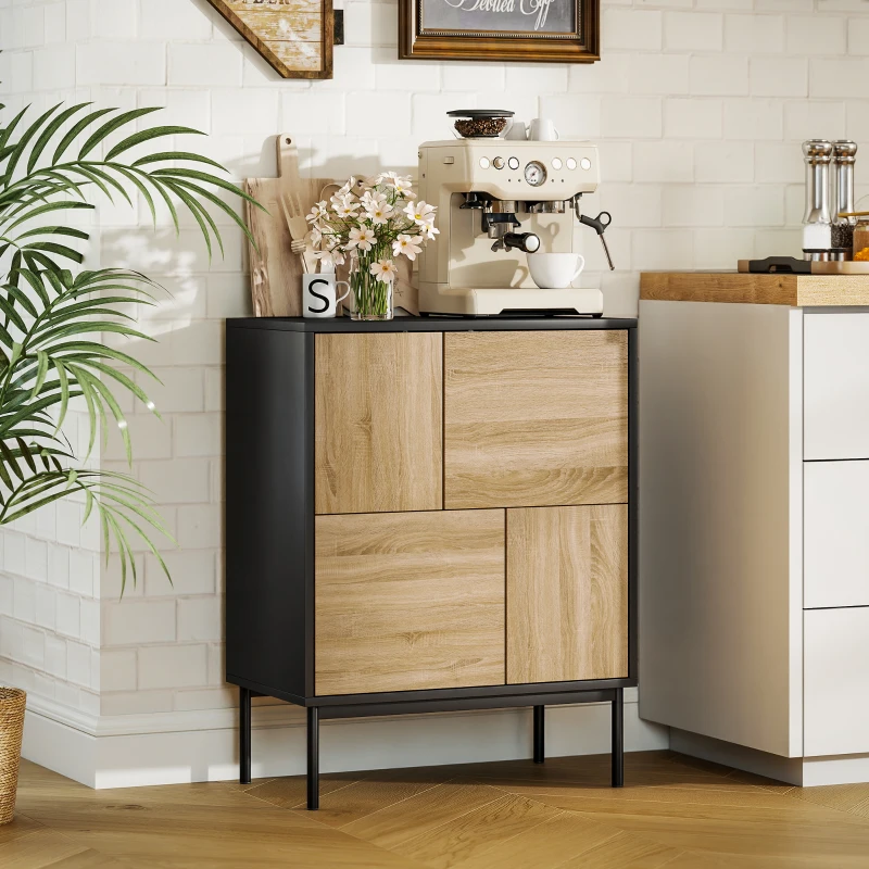 HOMCOM Aparador para Sala Móvel de Arrumação Armário de Cozinha Portas de Empurrar e 4 Compartimentos 60x35x78 cm Preto