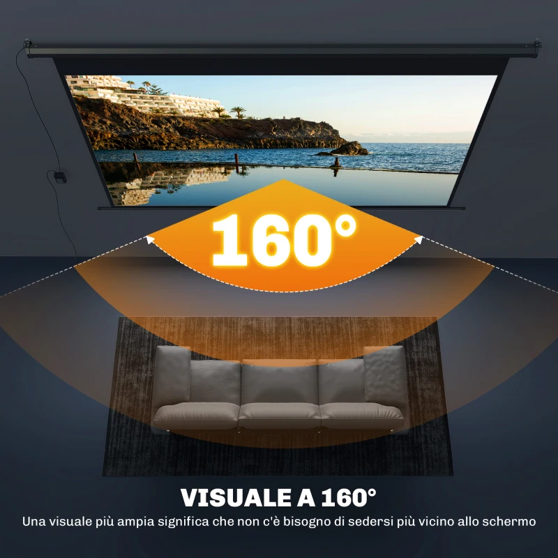 HOMCOM Telo per Proiettore 120" 16:9 Motorizzato con Telecomando, Fissaggio a Muro e Soffitto, Nero
