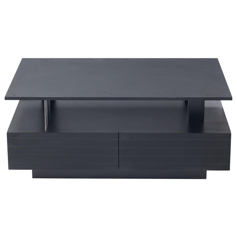 Modern Coffee Table with App-Controlled LED, 2-Drawer and Open Storage, Centre Table with USB-Powered, 100L x 50W x 42.5H cm, Black