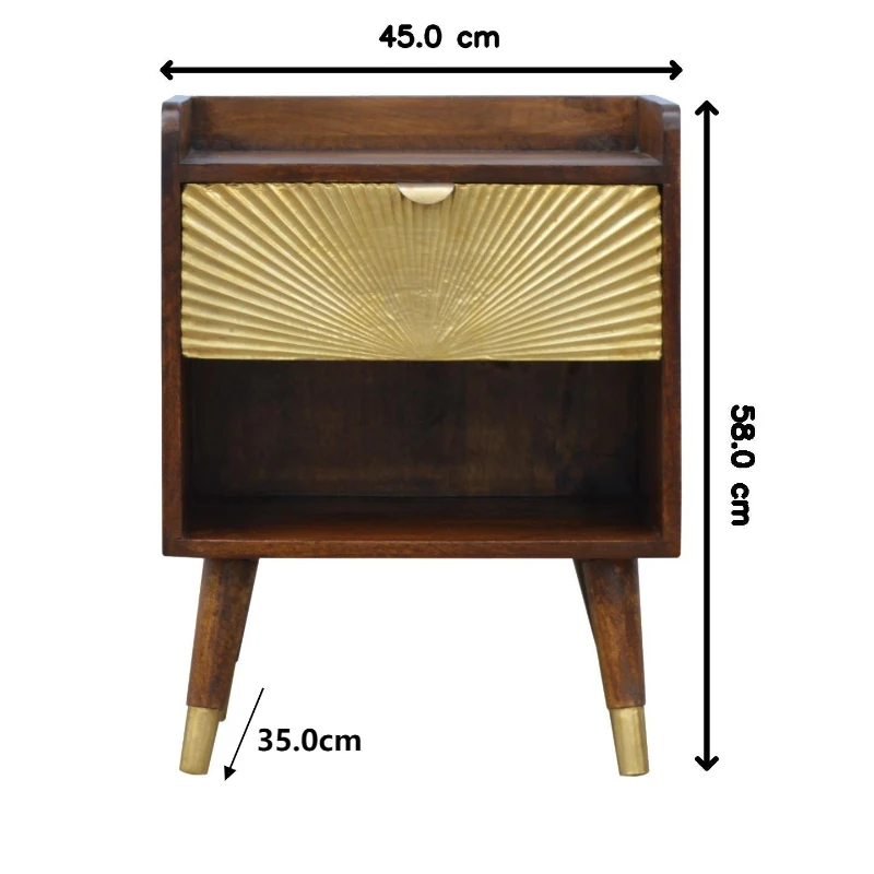 Solid Mango Wood Bedside Table with Spacious Drawer and Single Shelf, Desk with Space-Saving Storage, 35L x 45W x 58H cm, Brown