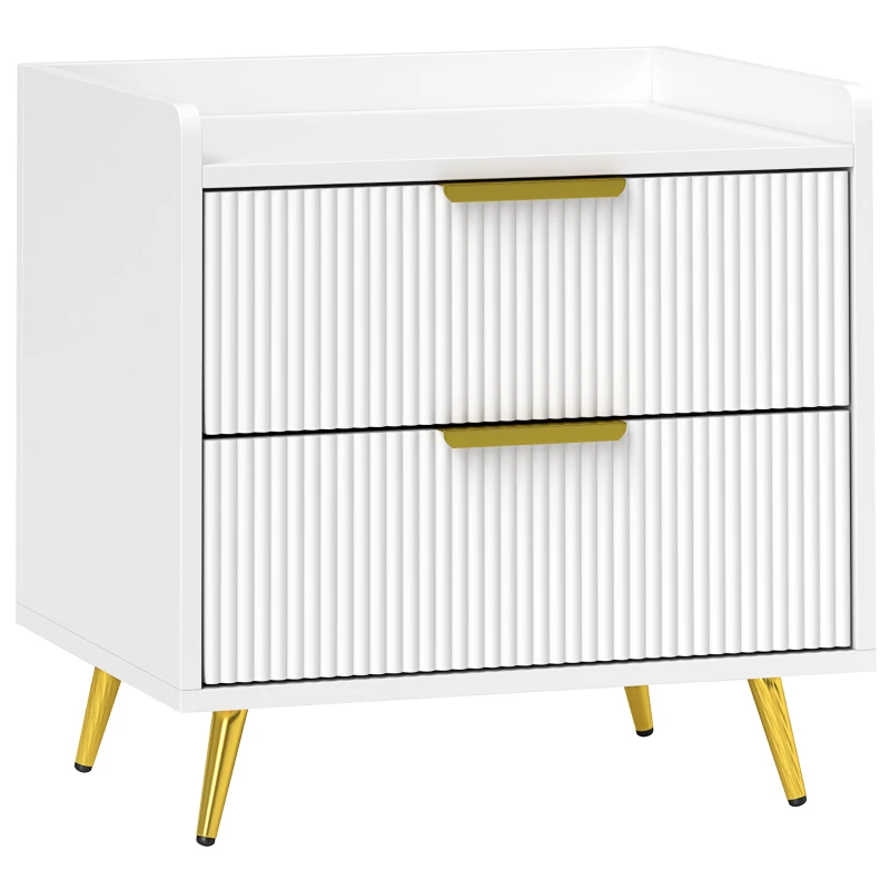 HOMCOM Bedside Table, Bedside Cabinet with 2 Drawers, Side End Table with Metal Legs for Bedroom Living Room, White