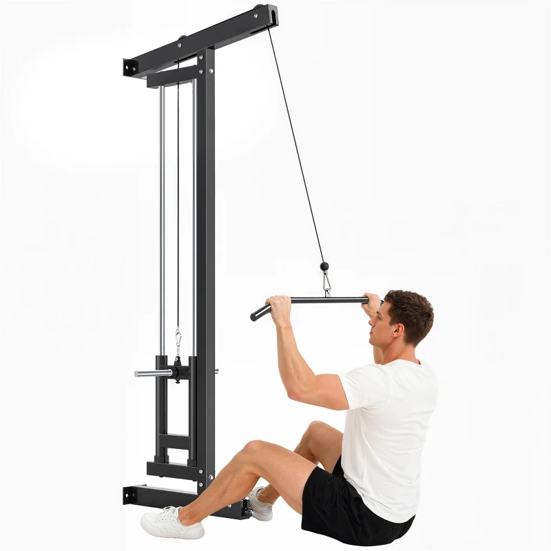 SPORTNOW Wall Mounted Lat Pull Down Machine, Crossover Cable Machine with High & Low Pulleys for Home Gym Full Body Workout