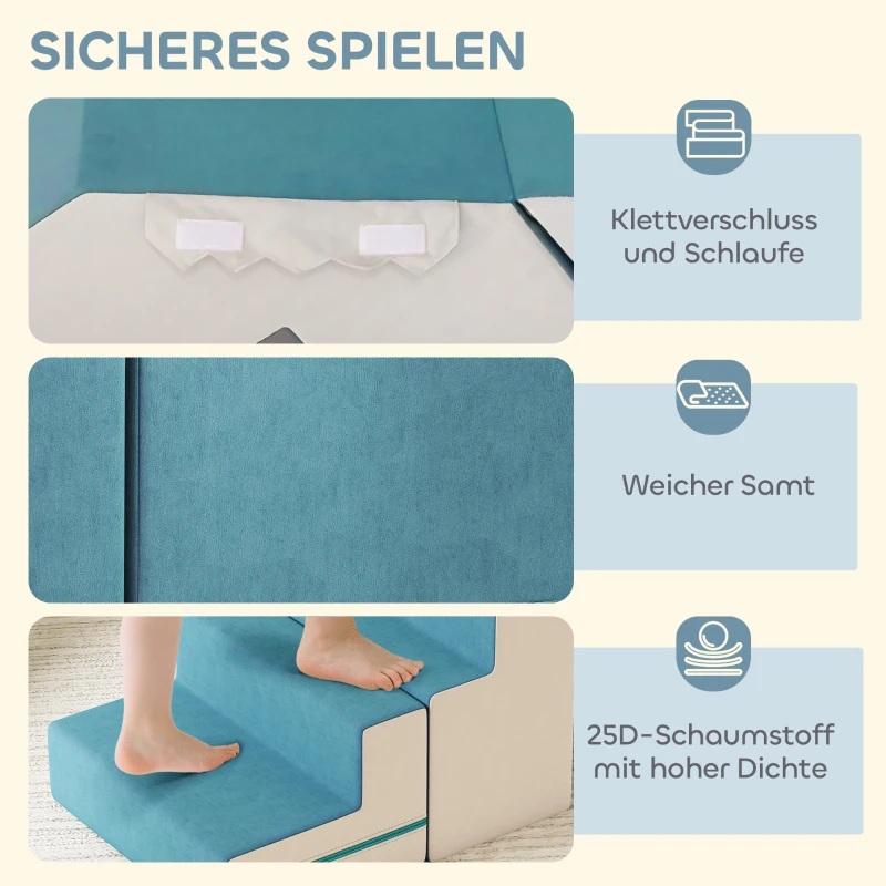 AIYAPLAY 2-teiliges weiches Spielblöcke-Set für Kleinkinder, Kunstleder, Schaumstoff, zum Klettern, Bauen, Spielen, Beige+Blau(m-5)