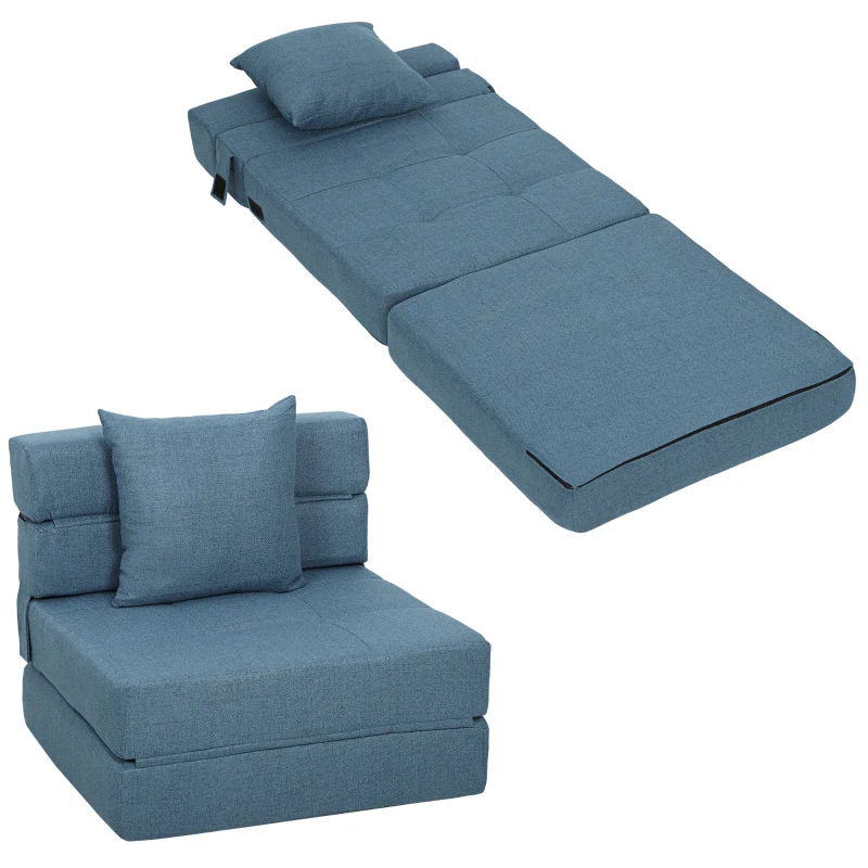 HOMCOM PPoltrona 2 em 1 Sofá Cama Individual com 1 Almofada com Capa Removível Tecido 70x70x61 cm Azul Escuro