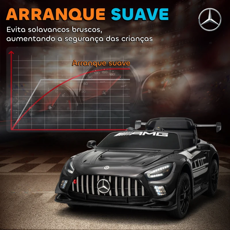 AIYAPLAY Carro Elétrico para Crianças Mercedes-AMG GT3 Evo12V com Controlo Remoto 2,4G e Motor Duplo 115x66x44 cm Preto