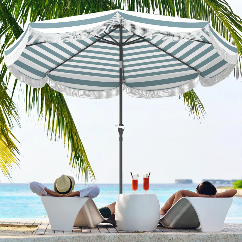 Outsunny Parasol de jardin 2,7 ​​m, parasol inclinable d'extérieur UPF 30+ avec manivelle, 8 baleines, bleu clair et blanc