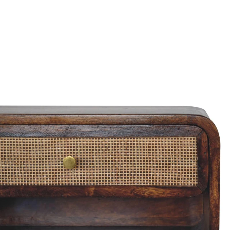 Solid Mango Wood Wall-Mounted Bedside Shelf with Drawer and Open Shelf, Space-Saving Cabinet for Bedroom, 32L x 45W x 25H cm, Brown