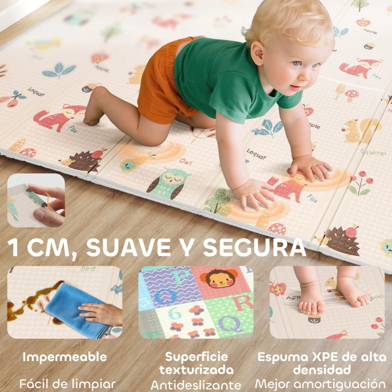 AIYAPLAY Alfombra Bebé Acolchada Plegable Reversible 150x180 cm Tapete de Actividades Bebé XPE Impermeable Multicolor