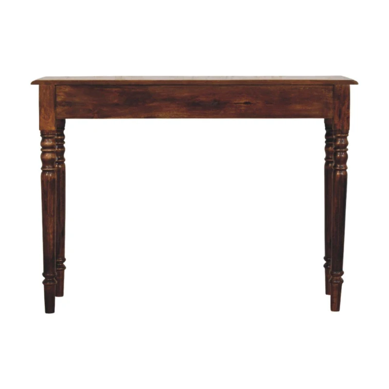 Solid Mango Wood 3-Drawer Console with Turned Legs, Ample Storage, Desk for Generous Organisation and Built to Last, 35L x 110W x 80H cm, Brown