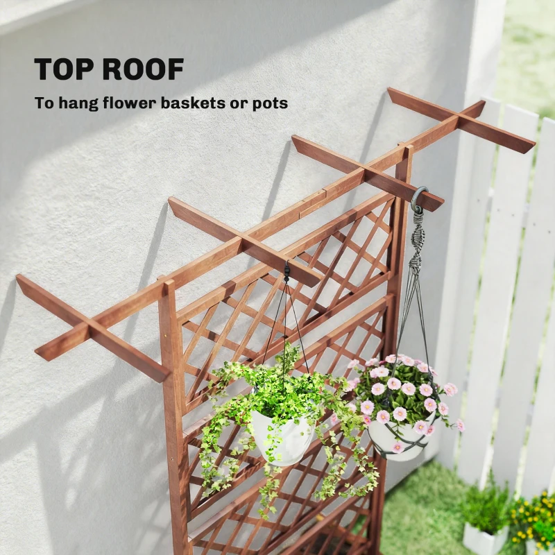 Outsunny Wooden Trellis Planter Box, Raised Garden Bed to Grow Vegetables, Herbs and Flowers, Orange