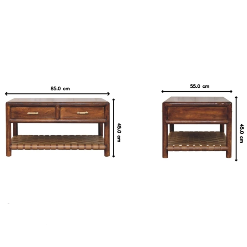 Solid Mango Wood Regency Woven Console Table with 4 Drawers, Desk for Display and Easy Organisation, 55L x 85W x 45H cm, Brown