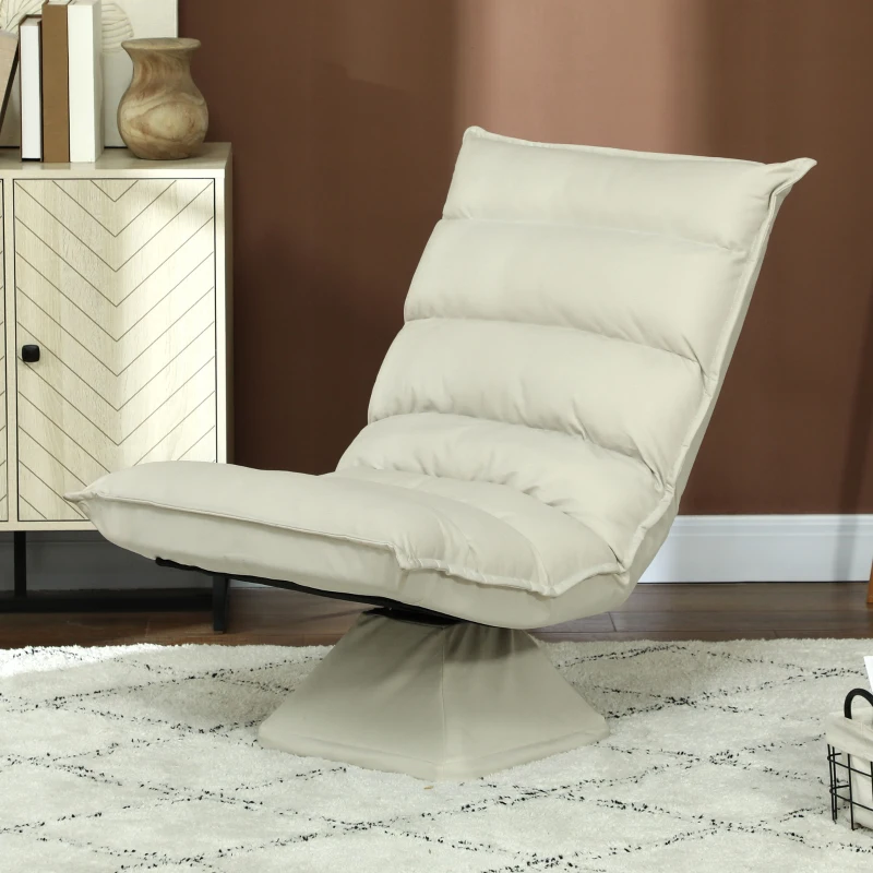 HOMCOM Poltrona de Chão Preguiçosa Giratória 360° com Encosto Reclinável Design Capitonê 62x62x95 cm Bege