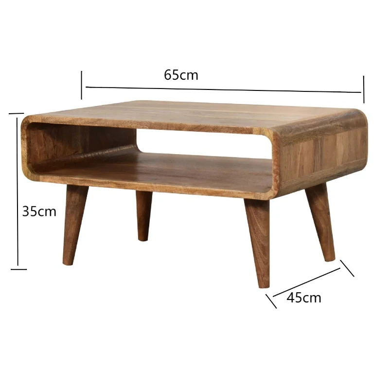 Solid Mango Wood Media Unit with Oak-Effect Finish, Open Shelf, Hand-Finished Table for AV Components, 45L x 65W x 35H cm, Brown