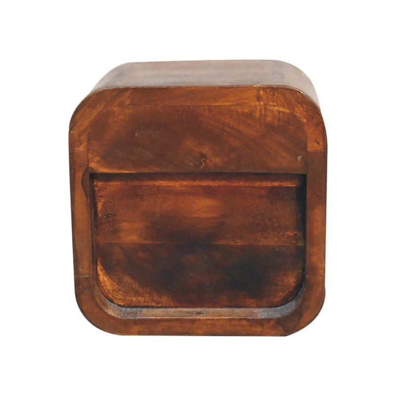 Solid Mango Wood Extra-Mini Curved Bedside Table with Open Shelf, Bedside Cabinet with Robust Steel Frame, 17L x 20W x 20H cm, Brown