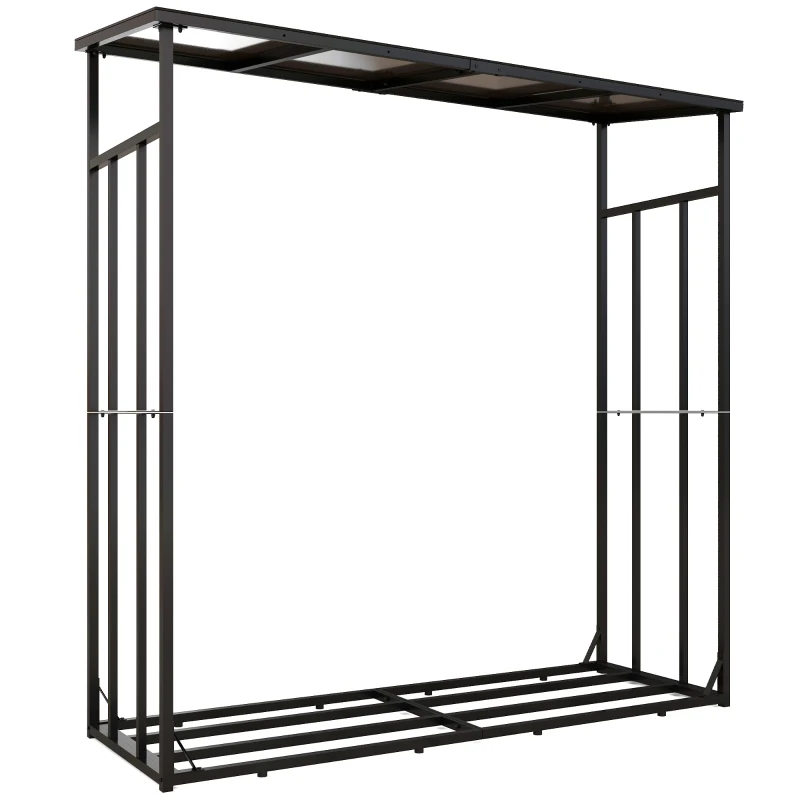 Outsunny Abrigo para Lenha Exterior Suporte 2000 Kg com Capa Protetora Impermeável 185x62x184 cm Preto