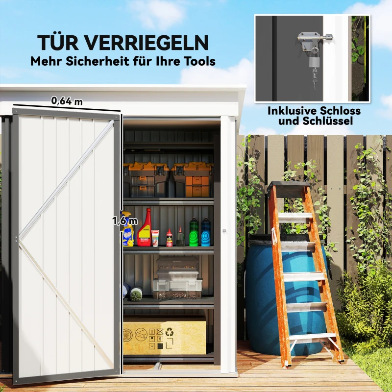 Outsunny Gartenschuppen, Outdoor-Geräteschuppen aus Wellstahl, Wanddesign, verstellbare Regalböden, verschließbare Tür Dunkelgrau